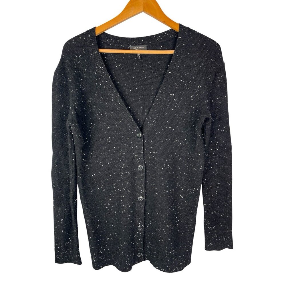 RAG & BONE Women's Black White Speckled Cashmere V-Neck Cardigan Sweater XS
